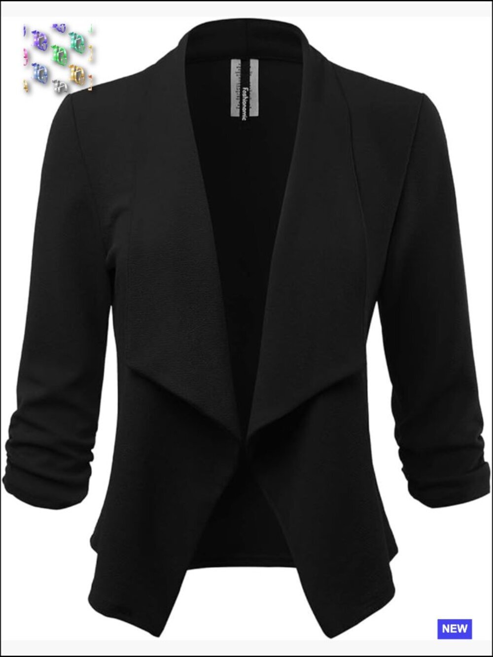 Stretch 3/4 Sleeve Open Blazer Jacket Casual Chic Loose Fit Shawl Collar